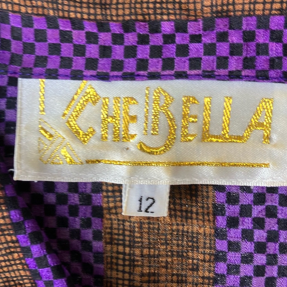 Vintage double breasted puff sleeve Shirt in Purple/Black/brown check   Sz 12 - Picture 2 of 9